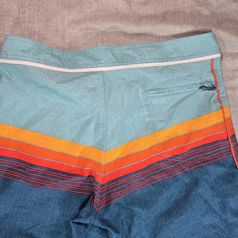 Surf Style Men Sz 32 Drawstring Waist Swim Shorts Trunks Sunset Design EUC Beach